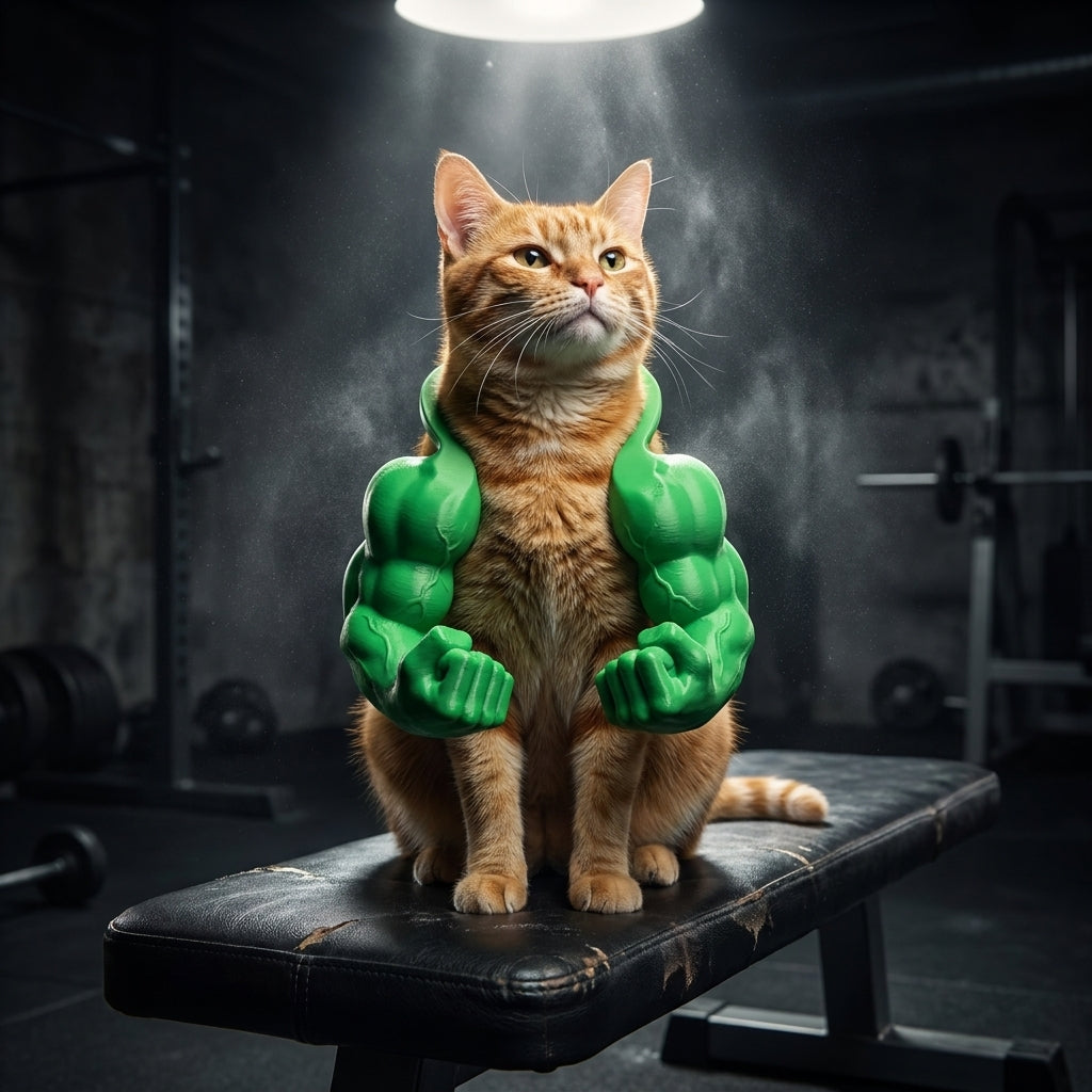 Bulkitty green muscle arms cat costume