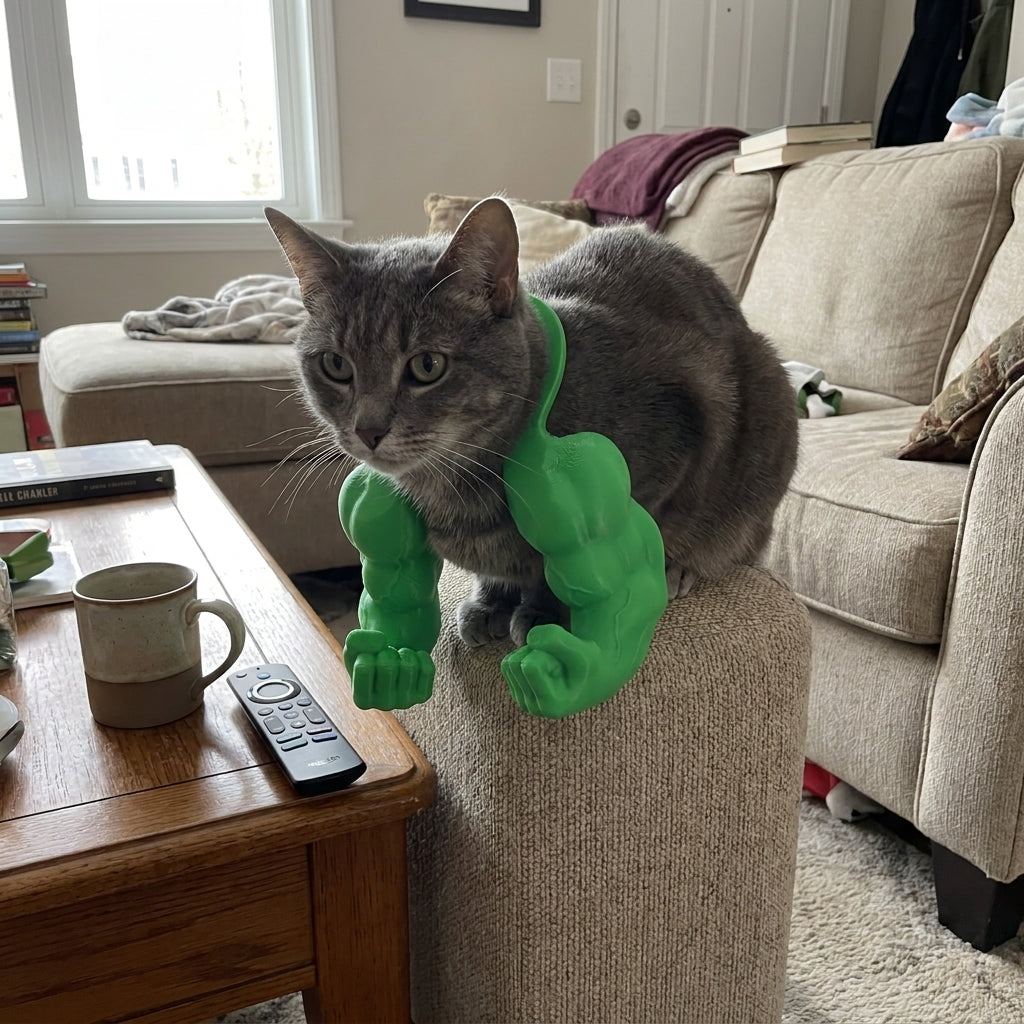 Bulkitty green muscle arms cat costume