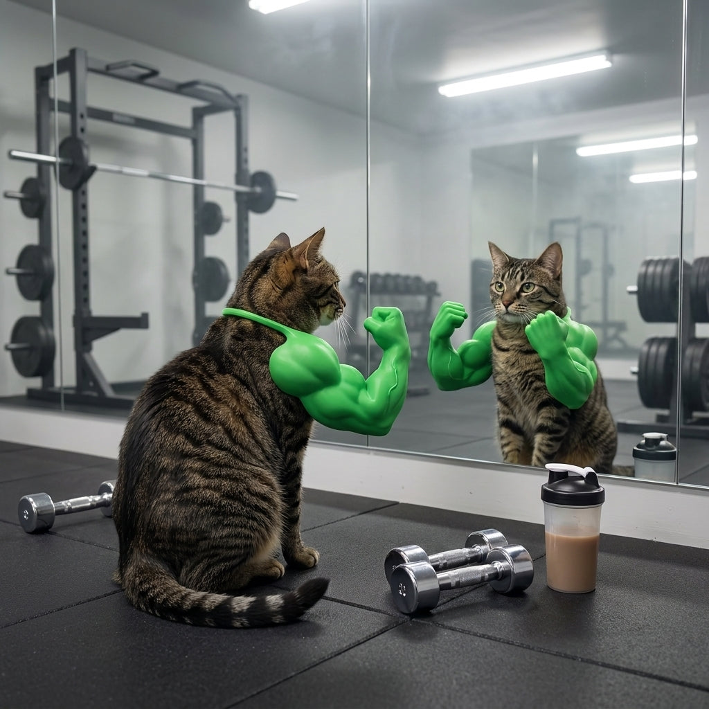 Bulkitty green muscle arms cat costume