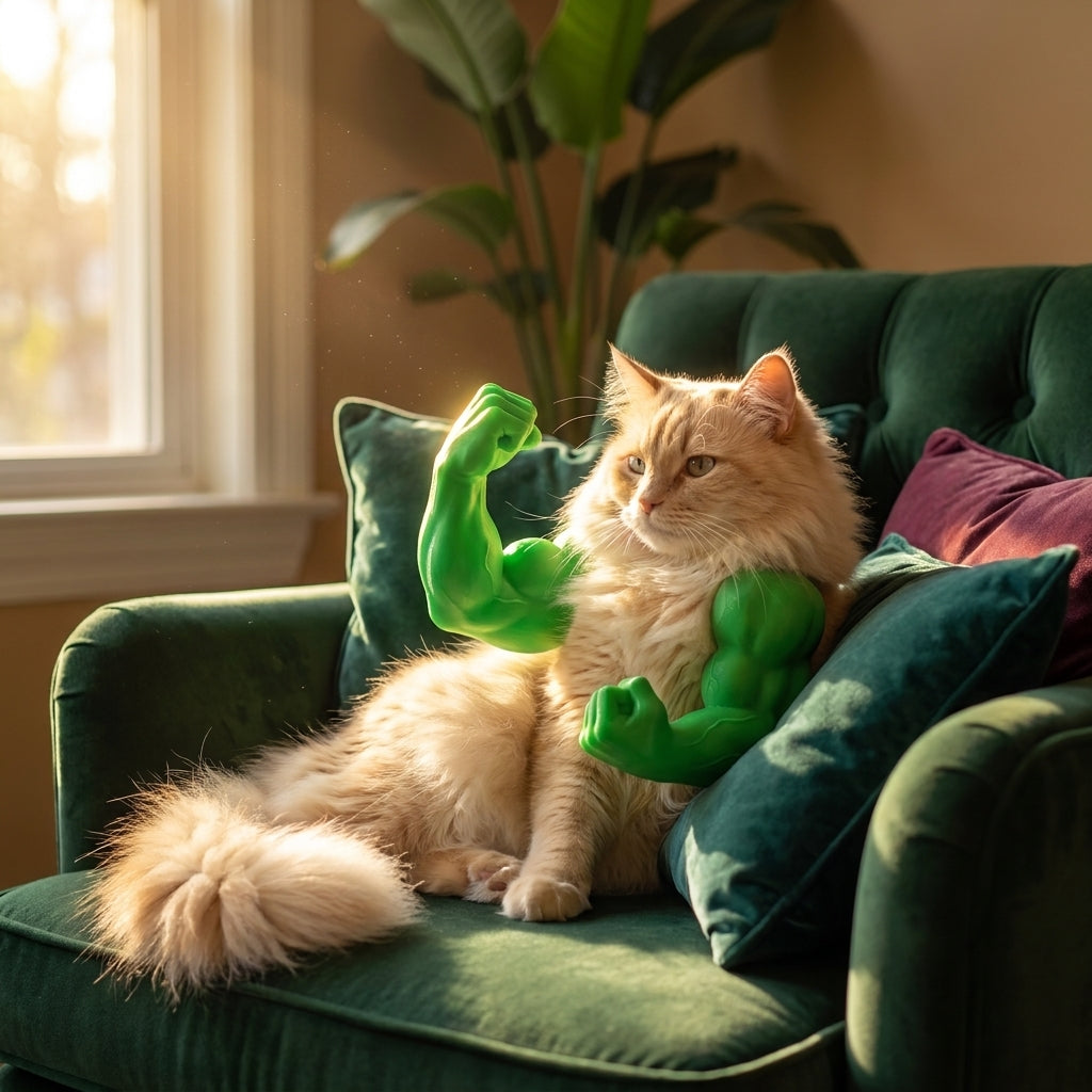 Bulkitty green muscle arms cat costume