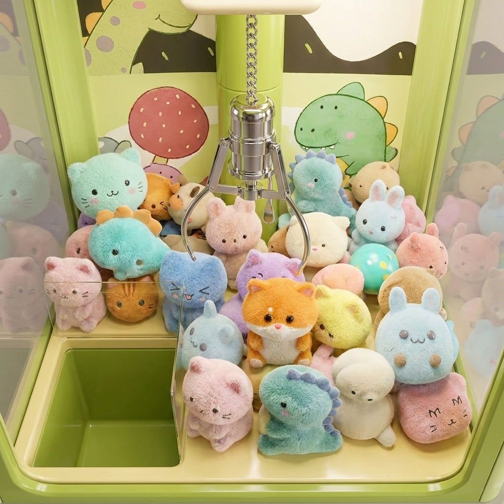 CLAWZ cabinet packed with colorful tiny plushies