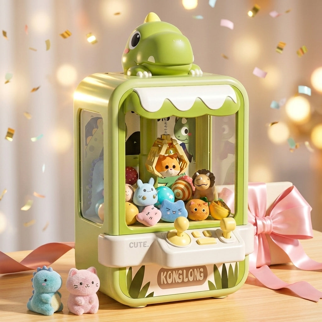 CLAWZ claw machine gift scene with won plushies and a bow
