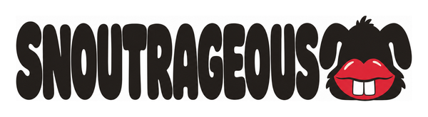 Snoutrageous horizontal wordmark logo with dog lips emblem