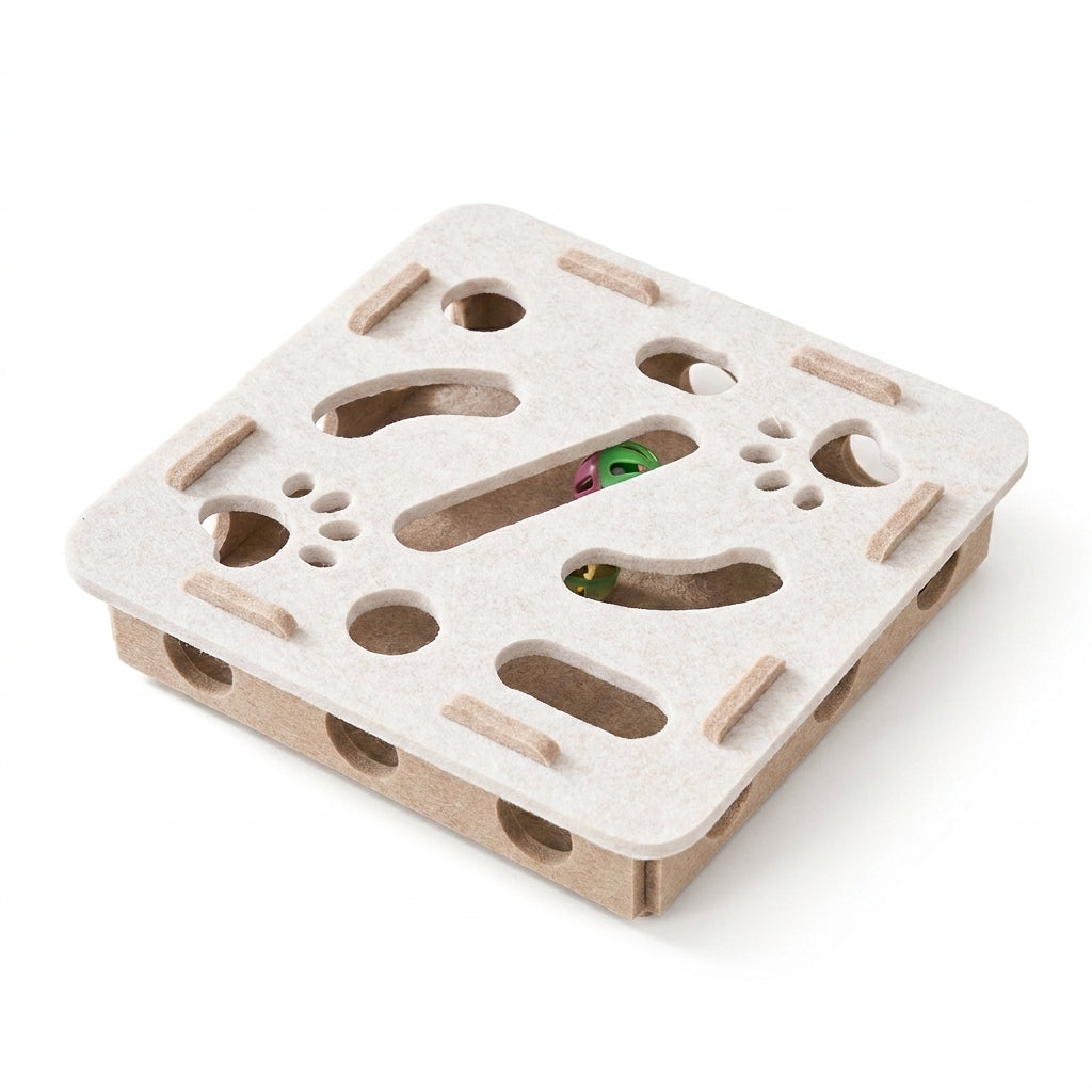 PAWZZLE cream felt cat puzzle box studio product shot