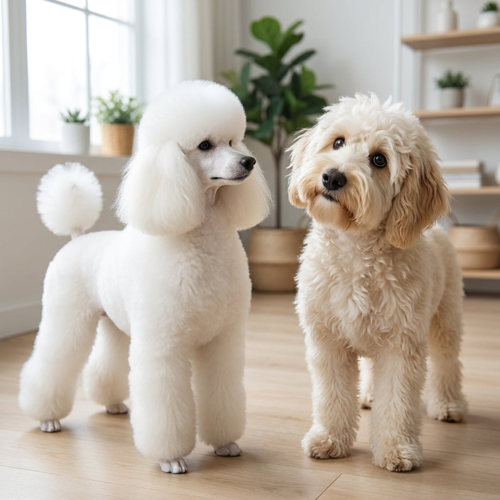 SNIPZ poodle beside confused doodle
