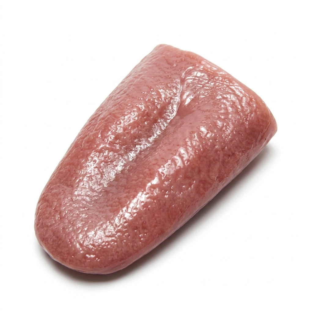 Fake silicone prank tongue product on white studio background